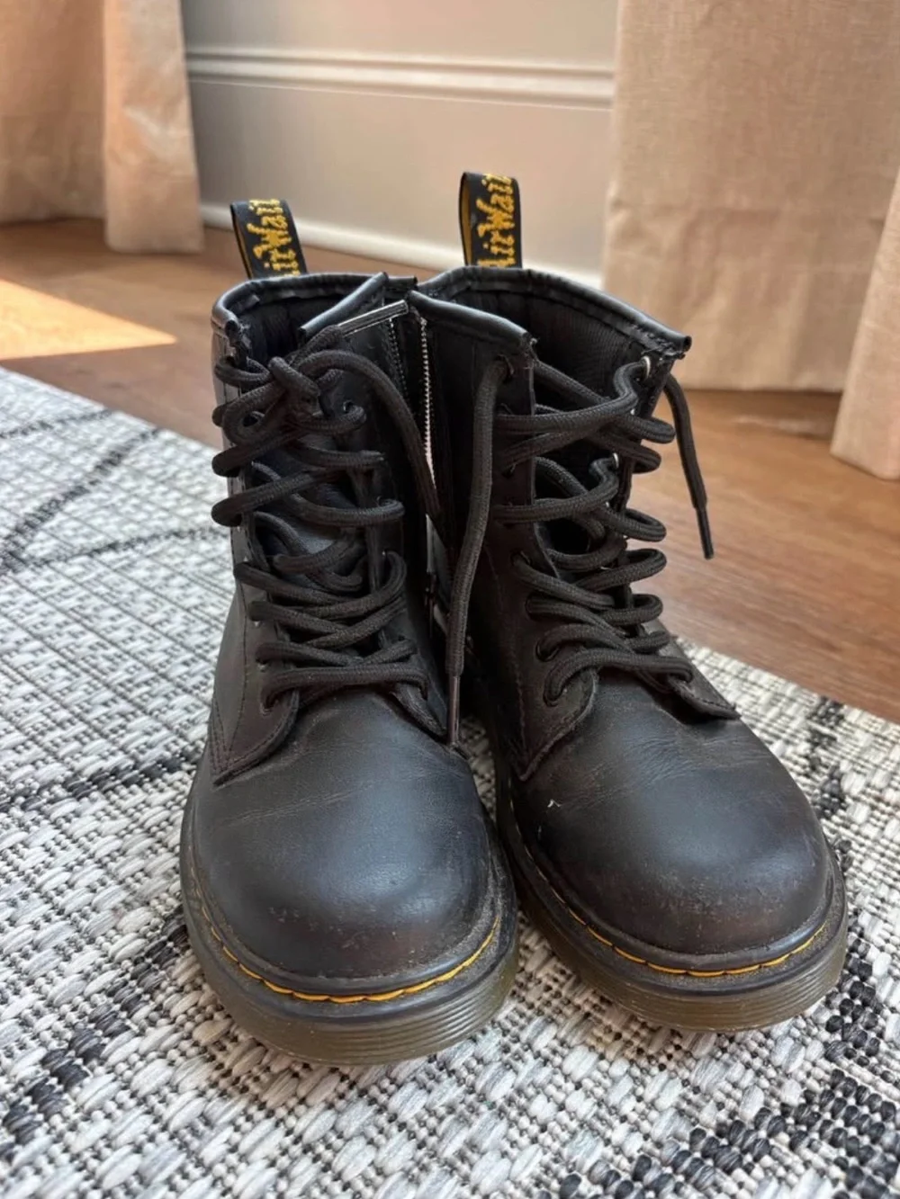 Kids Doc. Martens black Lace-Up Combat Boots with Side Zip